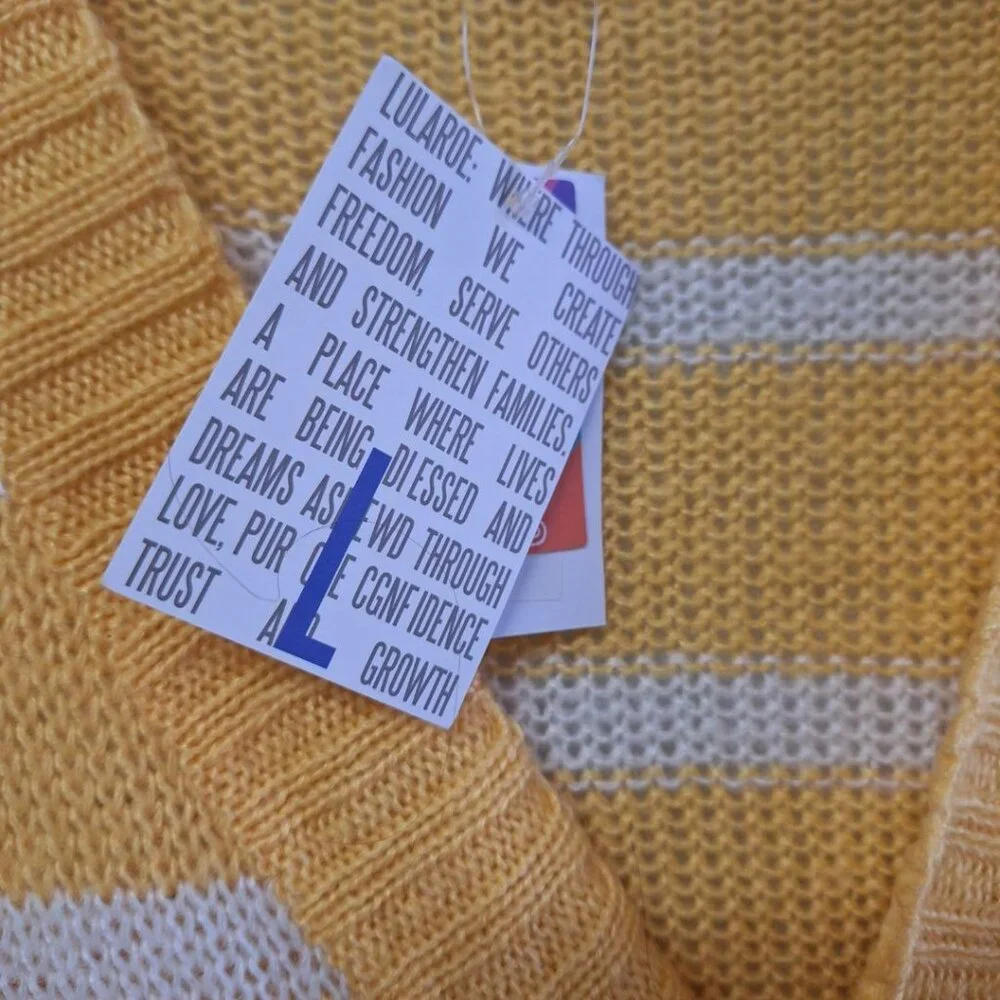 Lularoe Lucille Sweater Cardigan Yellow Stripe Womens Large Oversized Buttons - Picture 8 of 9